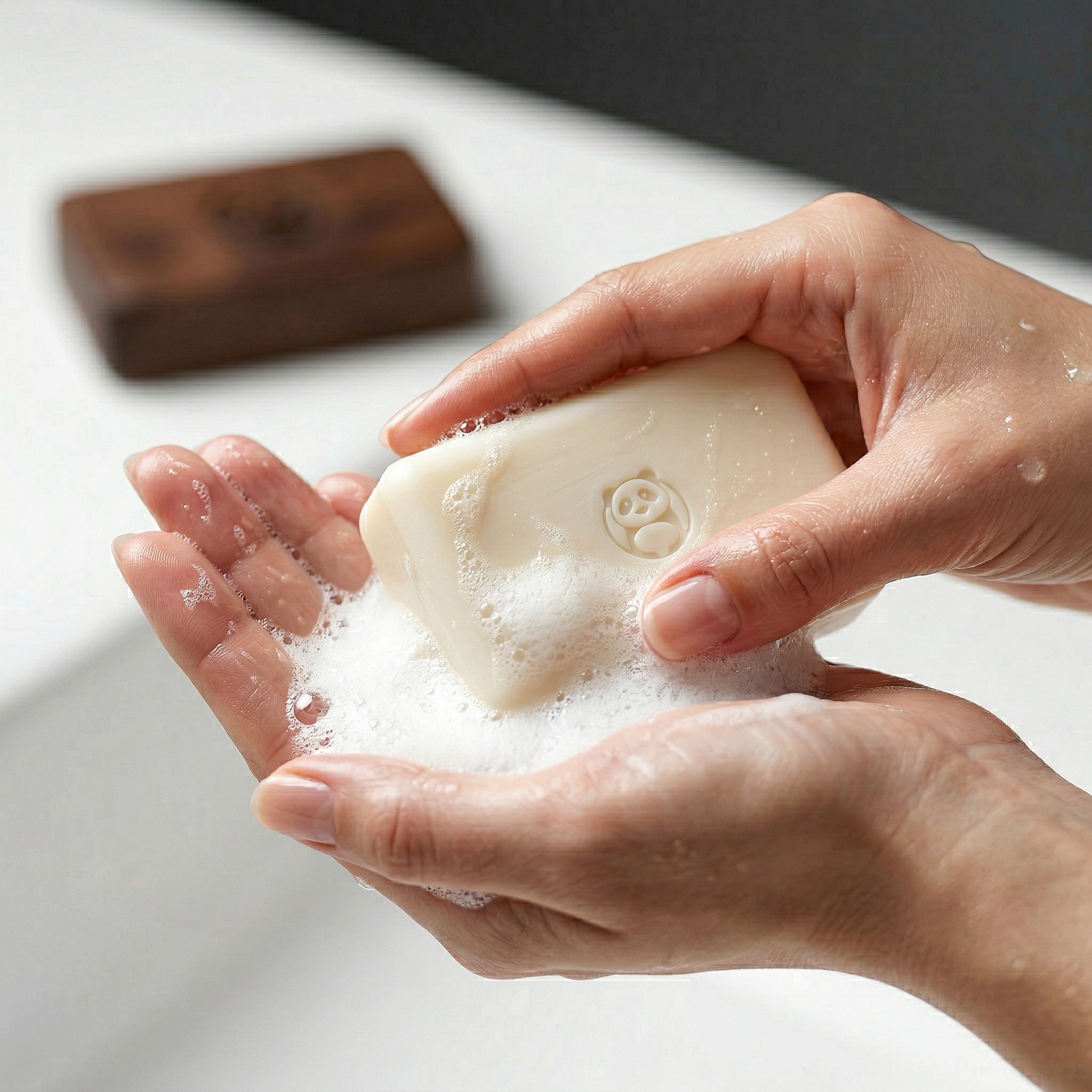 BAMBU Naturseife in der Hand – Lorbeer Rose 100g vegan